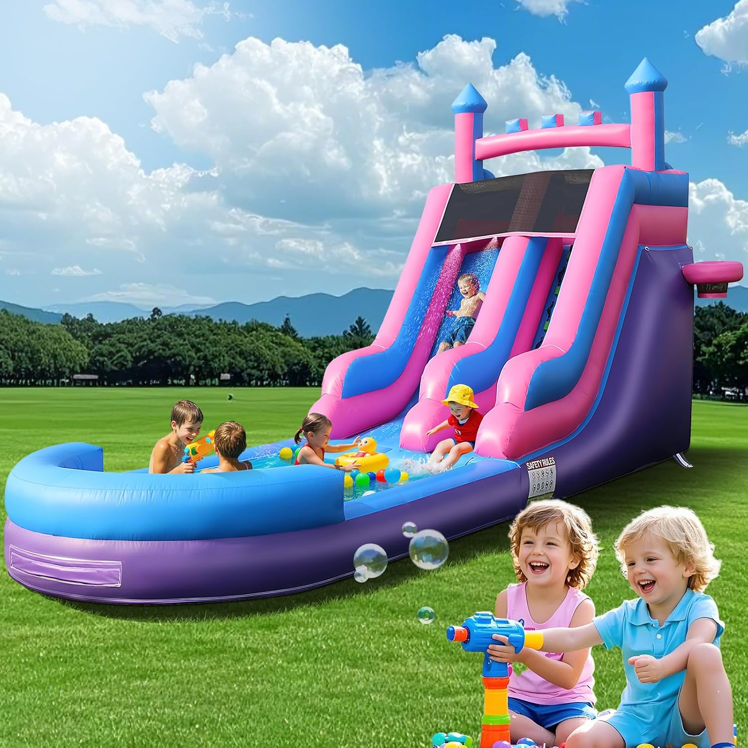 Kids Outdoor Slide - 26.2 FT Heavy Duty Inflatable Water