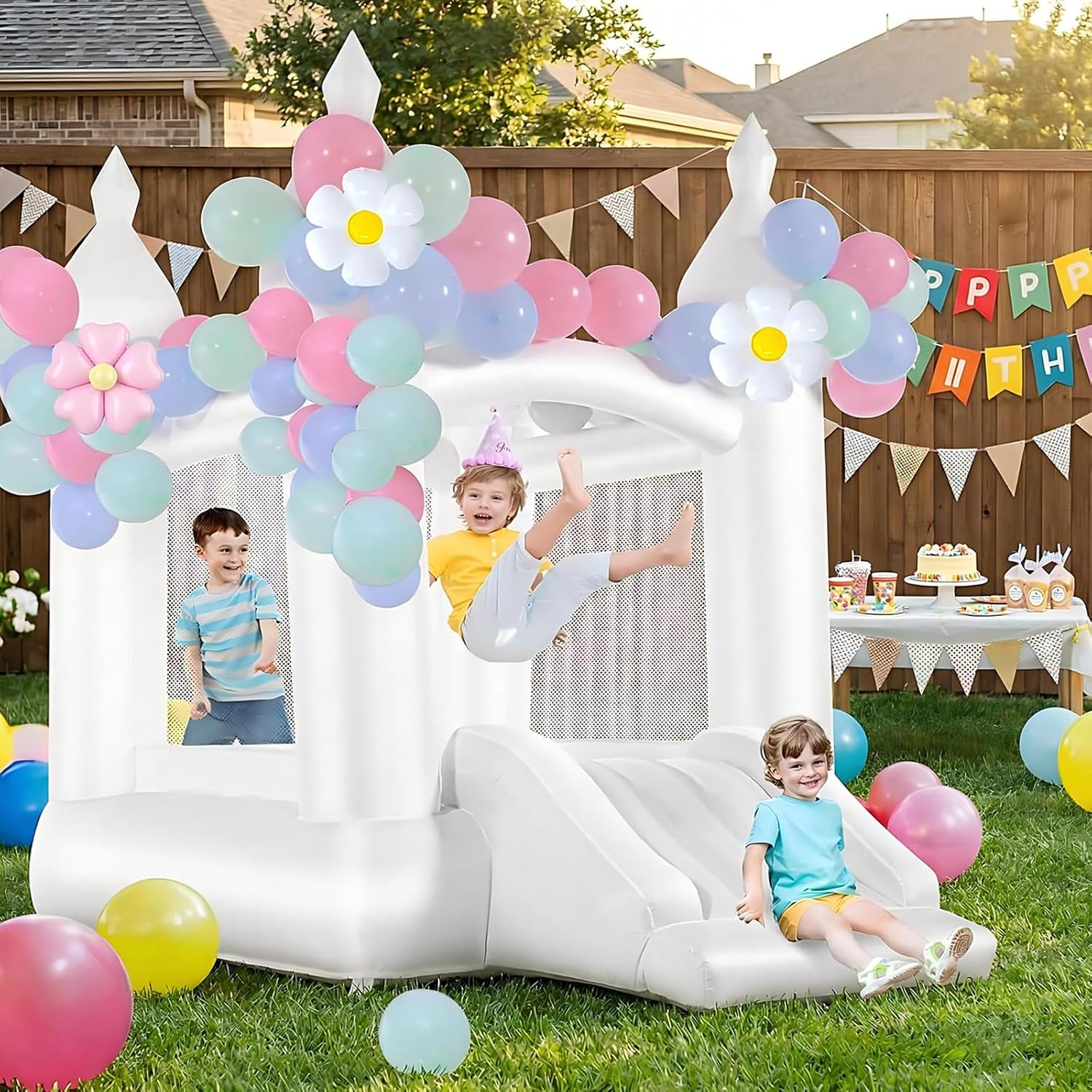 White Bounce House Indoor Outd - Kids Outdoor Slide 评论和价格