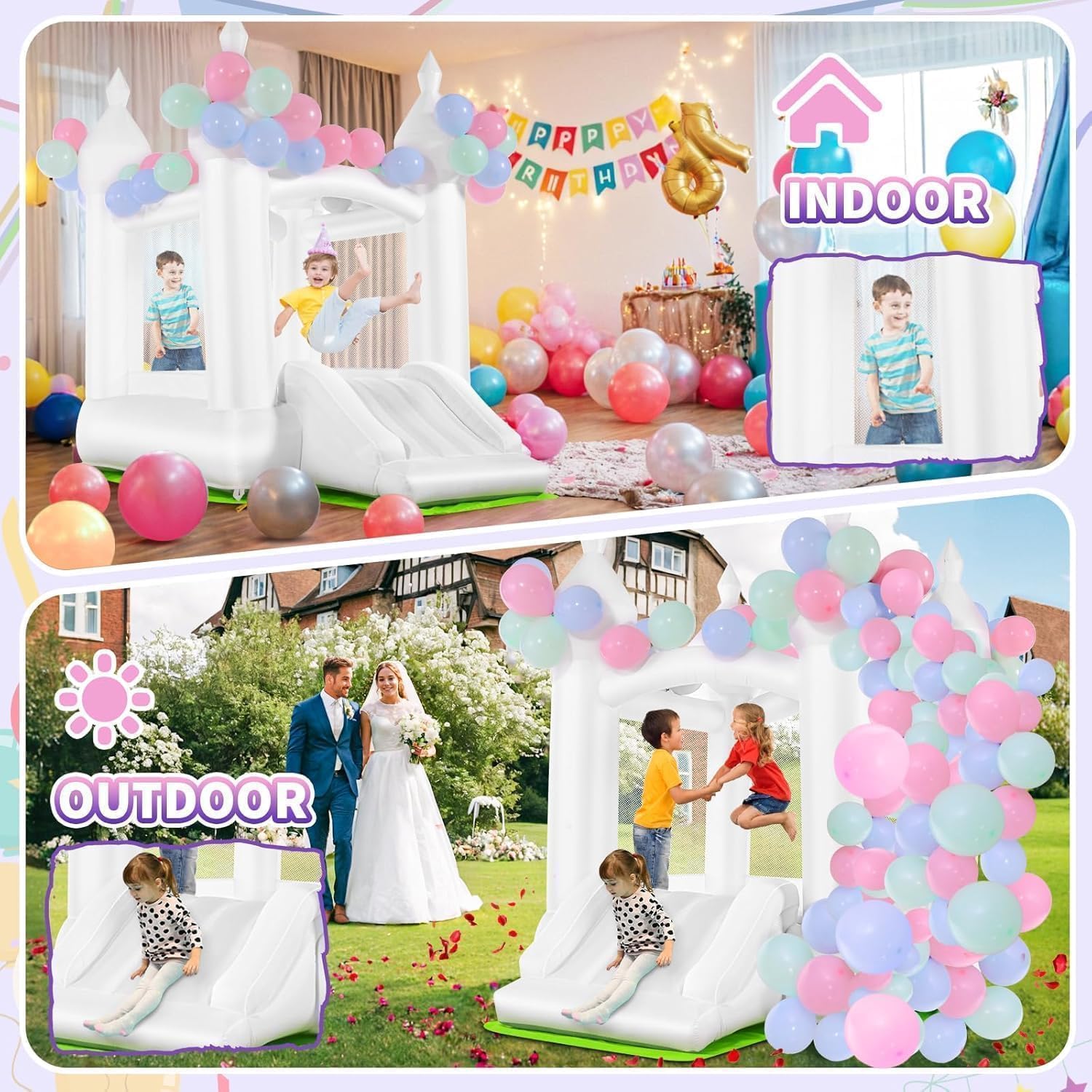 White Bounce House Indoor Outd - Kids Outdoor Slide 评论和价格