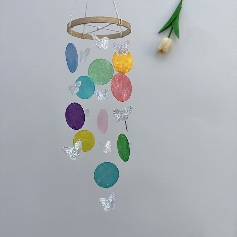 Butterfly Seashell Wind Chimes - Kids Outdoor Fairy Garden 评论和价格