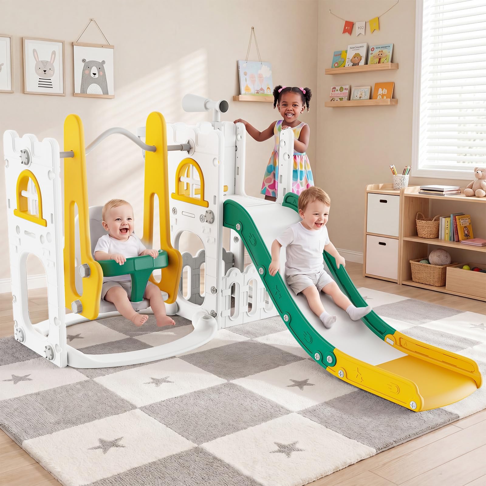 7 in 1 Toddler Slide And Swing - Kids Outdoor Playhouse 评论和价格