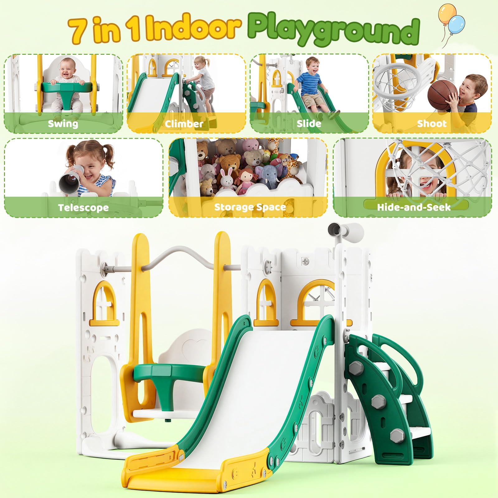 7 in 1 Toddler Slide And Swing - Kids Outdoor Playhouse 评论和价格