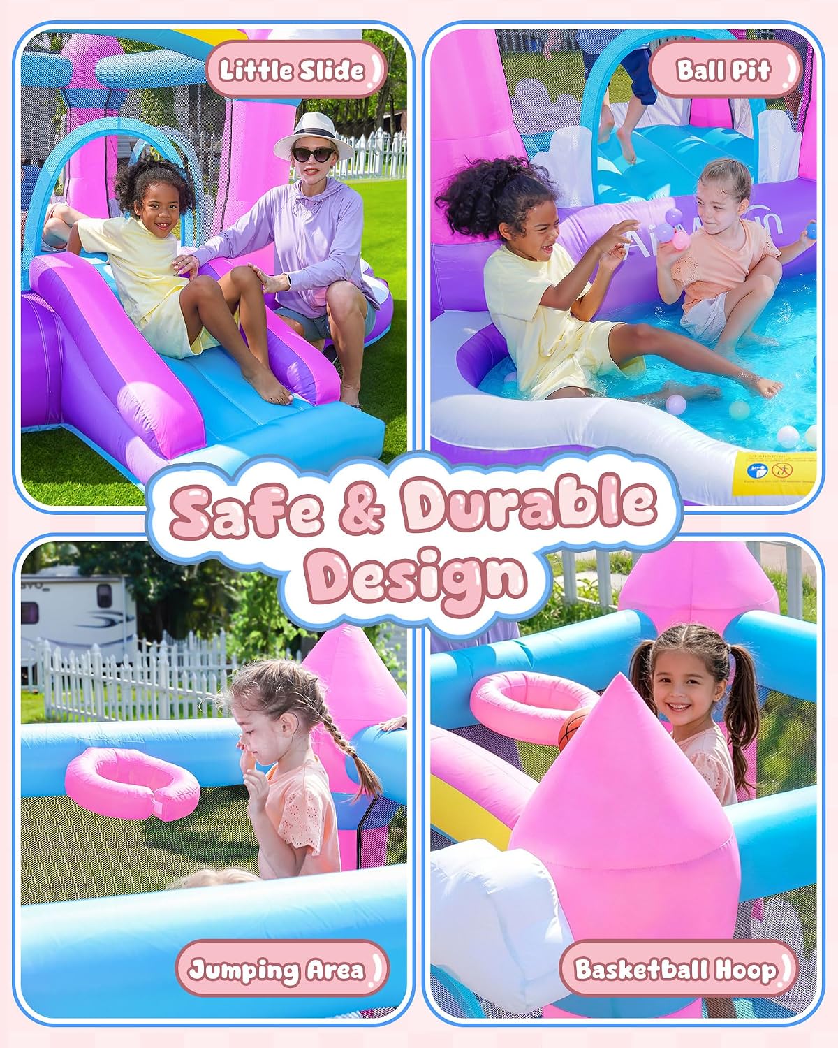 Pink Indoor/Outdoor Inflatable - Kids Outdoor Slide 评论和价格
