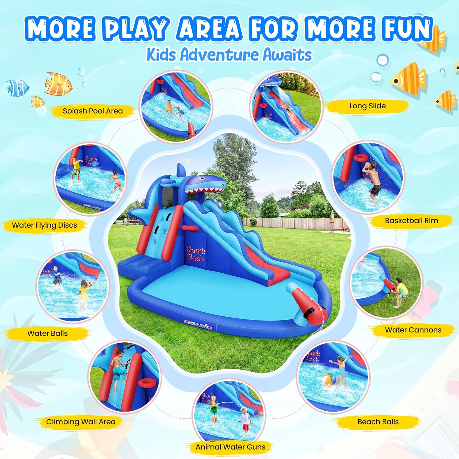 Shark-Themed Inflatable Water  - Kids Outdoor Climbing 评论和价格