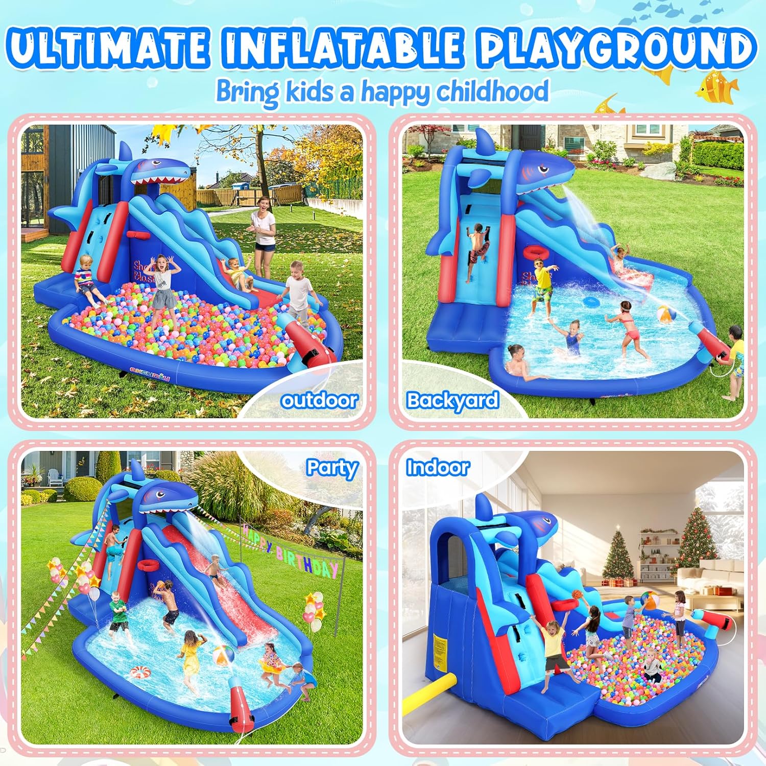 Shark-Themed Inflatable Water  - Kids Outdoor Climbing 评论和价格